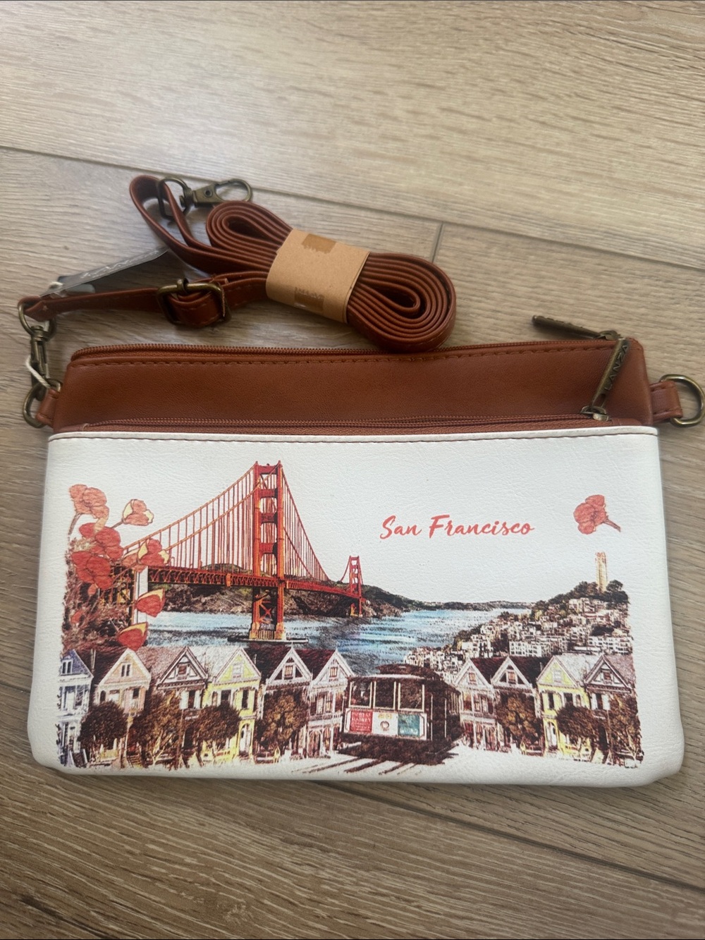 Source Unknown San Francisco Crossbody Bag in Brown and White
